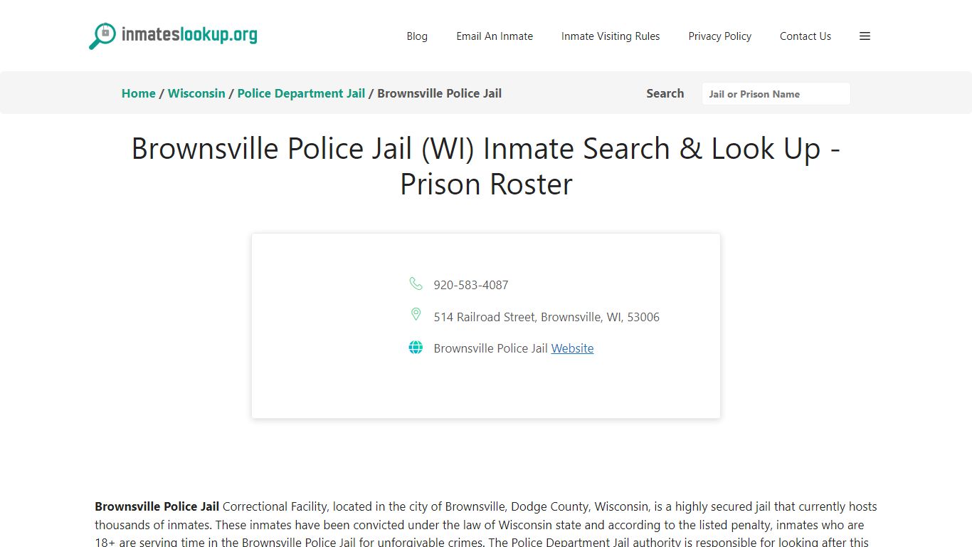 Brownsville Police Jail (WI) Inmate Search & Look Up - Prison Roster